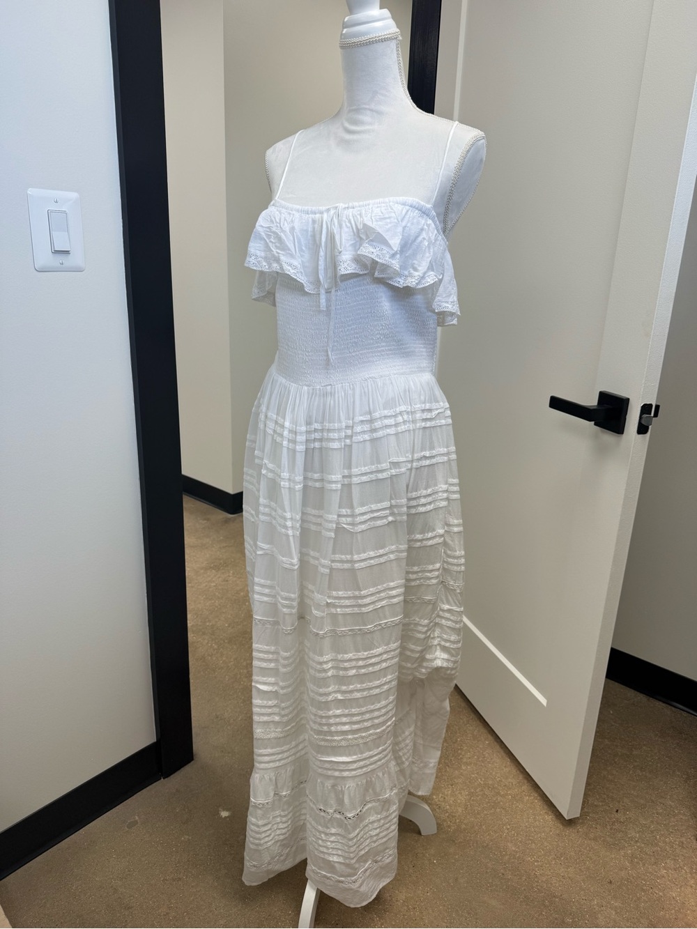 White Ruffled Smocked Maxi Dress